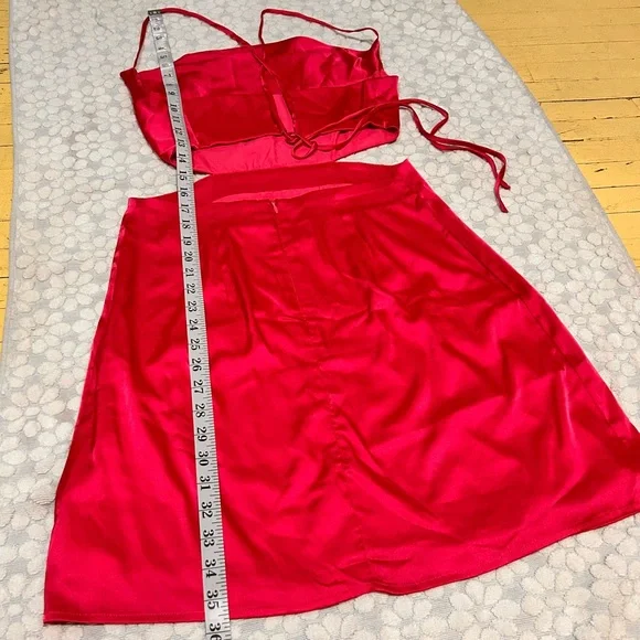 Verdusa Women's Pink Draped Cut Out Crisscross Tie Backless Satin Dress Size M - Picture 10 of 13